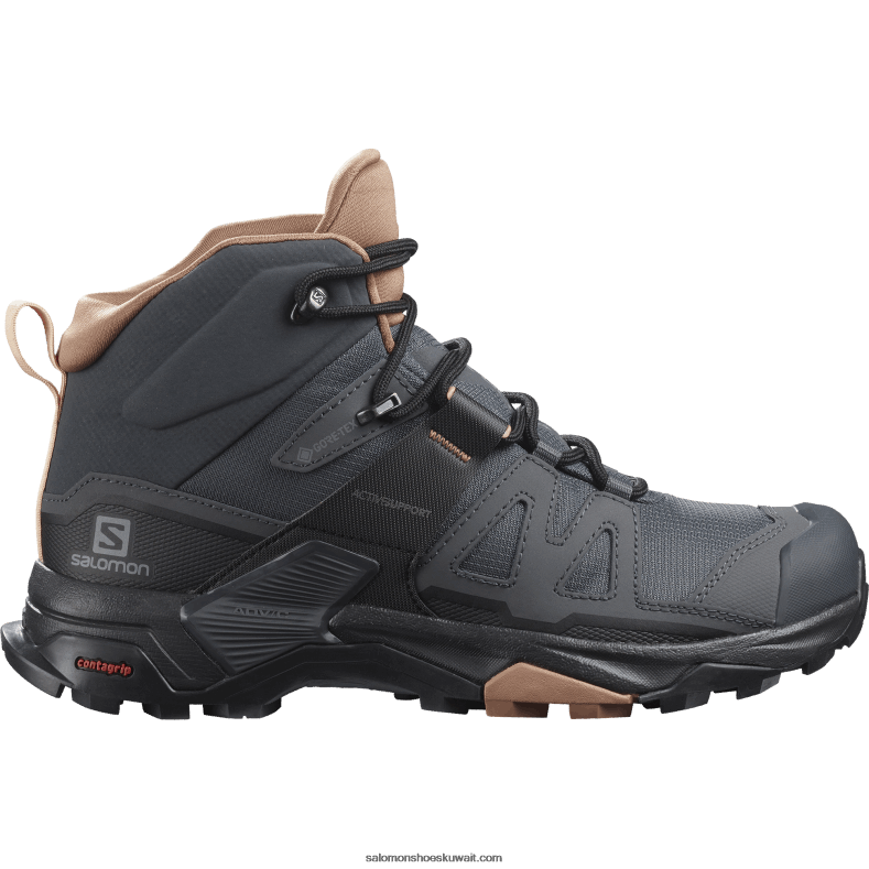 ⁦حذاء نسائي للمشي لمسافات طويلة - x ultra 4 mid gore-tex Salomon الأبنوس / موكا موس / كريم اللوز B8DLV1133⁩ - الصورة ⁦1⁩